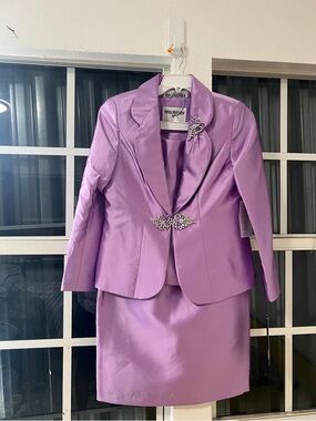 Nina Mancini Lavender Satin Skirt Suit with Rhinestone Accents